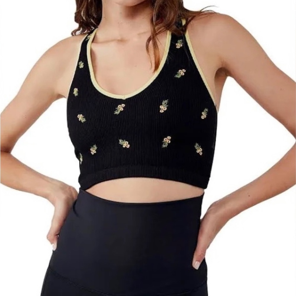 FP Movement Ribbed Embroidered Floral Crop
